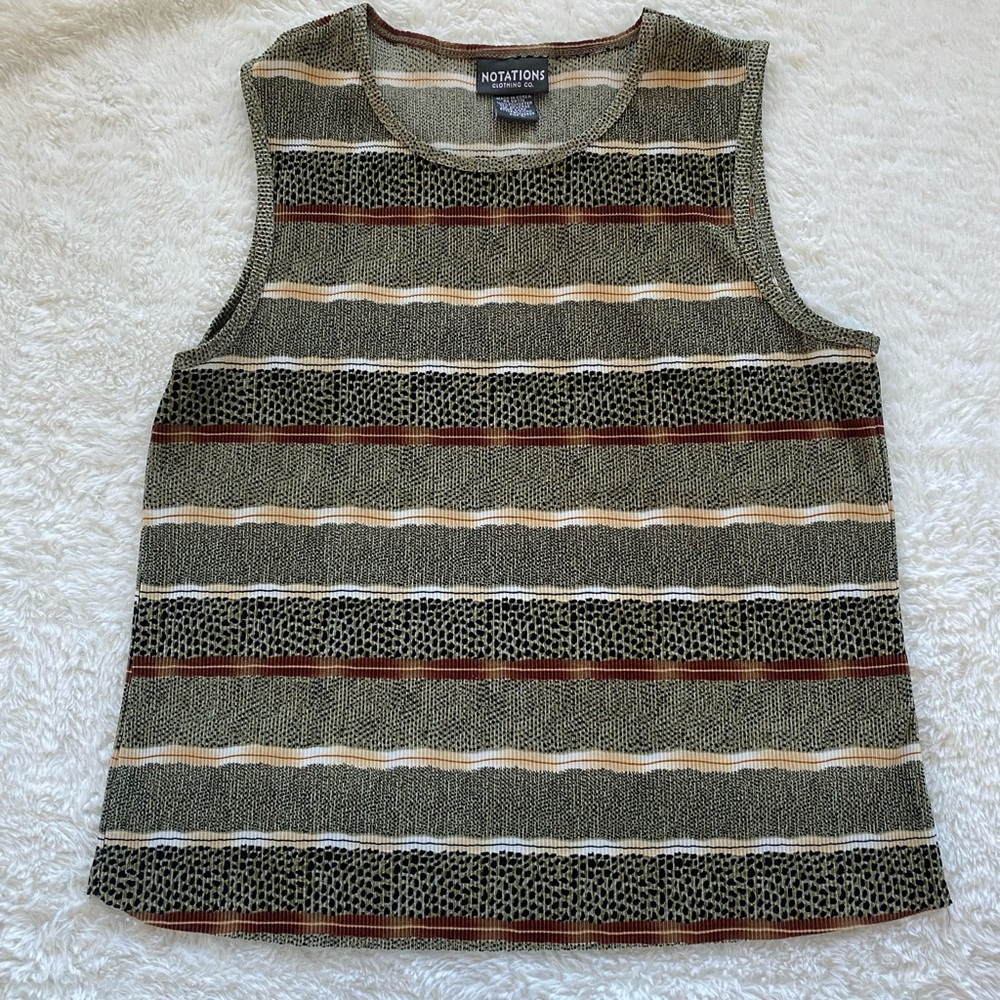 Notations Women's Striped Tank Top - Olive and Cream